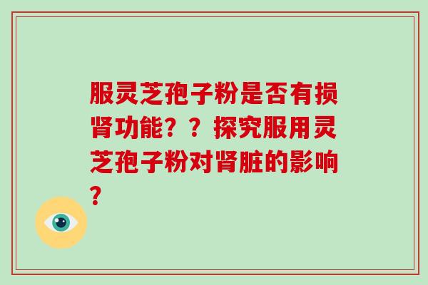 服灵芝孢子粉是否有损肾功能？？探究服用灵芝孢子粉对肾脏的影响？