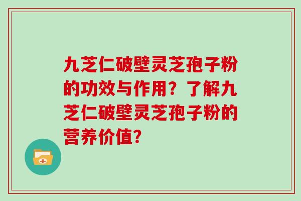 九芝仁破壁灵芝孢子粉的功效与作用？了解九芝仁破壁灵芝孢子粉的营养价值？