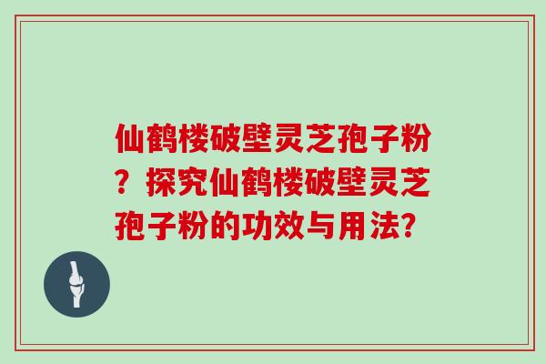 仙鹤楼破壁灵芝孢子粉？探究仙鹤楼破壁灵芝孢子粉的功效与用法？