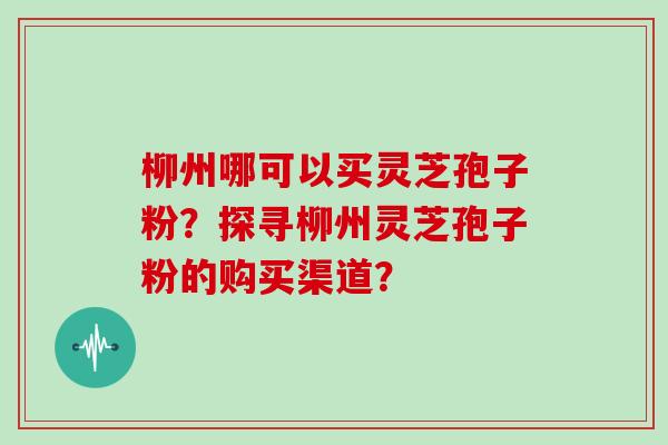 柳州哪可以买灵芝孢子粉？探寻柳州灵芝孢子粉的购买渠道？