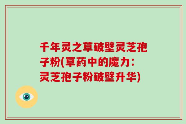 千年灵之草破壁灵芝孢子粉(草药中的魔力:灵芝孢子粉破壁升华)-第1张图片-灵芝大师 千年灵之草破壁灵芝孢子粉(草药中的魔力:灵芝孢子粉破壁升华)-第1张图片-灵芝大师