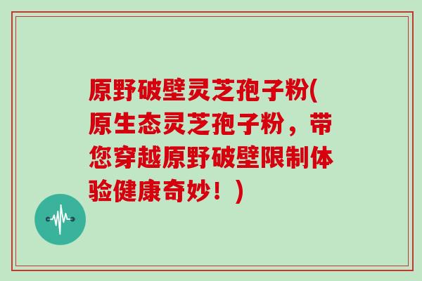 原野破壁灵芝孢子粉(原生态灵芝孢子粉,带您穿越原野破壁限制体验健康奇妙!)-第1张图片-灵芝大师 原野破壁灵芝孢子粉(原生态灵芝孢子粉,带您穿越原野破壁限制体验健康奇妙!)-第1张图片-灵芝大师