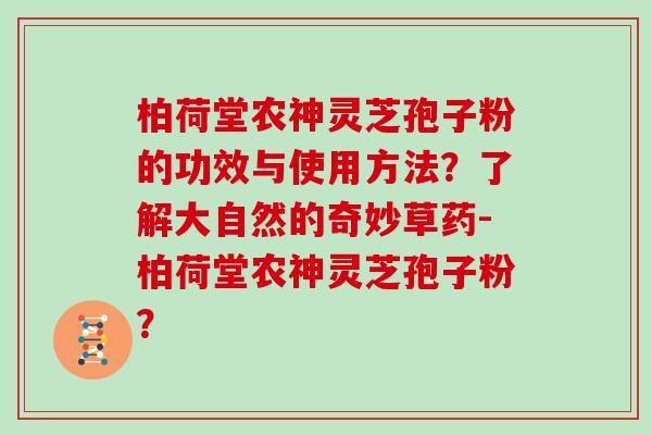 柏荷堂农神灵芝孢子粉的功效与使用方法？了解大自然的奇妙草药-柏荷堂农神灵芝孢子粉？