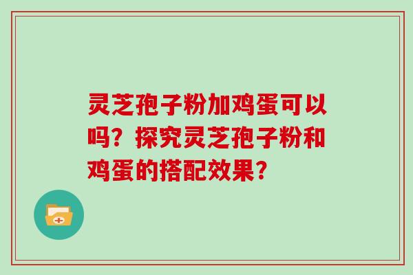 灵芝孢子粉加鸡蛋可以吗？探究灵芝孢子粉和鸡蛋的搭配效果？