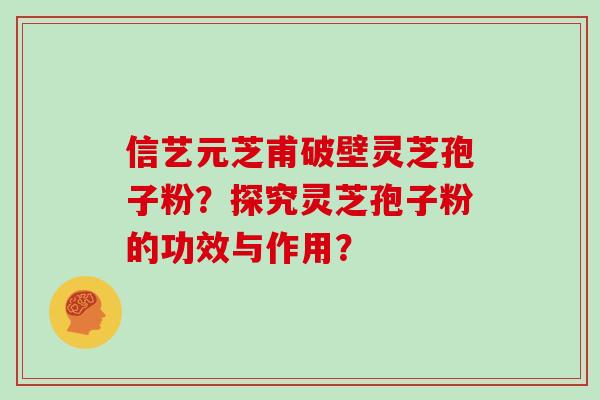 信艺元芝甫破壁灵芝孢子粉？探究灵芝孢子粉的功效与作用？