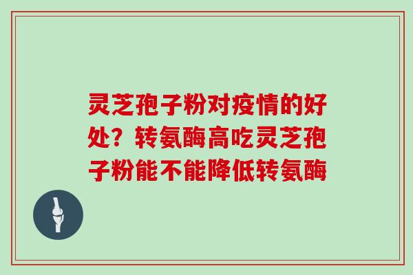 灵芝孢子粉对疫情的好处？转氨酶高吃灵芝孢子粉能不能降低转氨酶