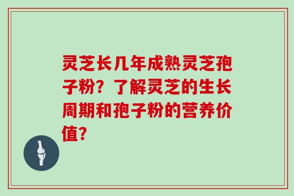 灵芝长几年成熟灵芝孢子粉？了解灵芝的生长周期和孢子粉的营养价值？