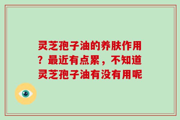 灵芝孢子油的养肤作用？最近有点累，不知道灵芝孢子油有没有用呢