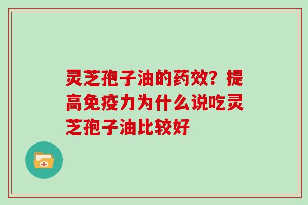 灵芝孢子油的药效？提高免疫力为什么说吃灵芝孢子油比较好