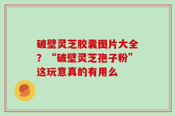 破壁灵芝胶囊图片大全？“破壁灵芝孢子粉”这玩意真的有用么
