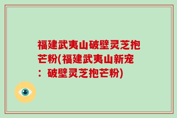福建武夷山破壁灵芝抱芒粉(福建武夷山新宠：破壁灵芝抱芒粉)