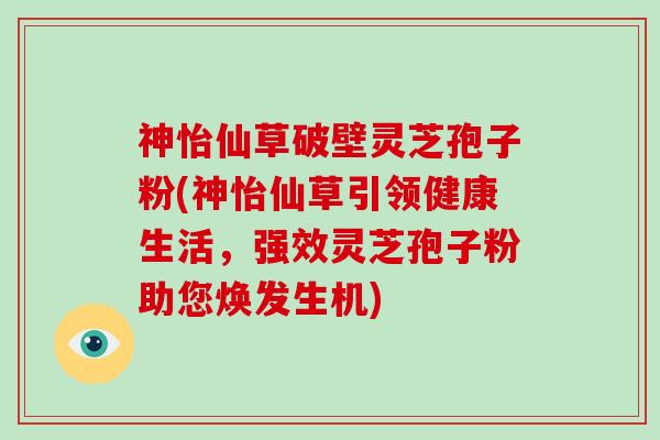 神怡仙草破壁灵芝孢子粉(神怡仙草引领健康生活，强效灵芝孢子粉助您焕发生机)