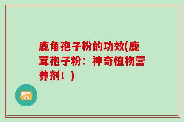 鹿角孢子粉的功效(鹿茸孢子粉：神奇植物营养剂！)