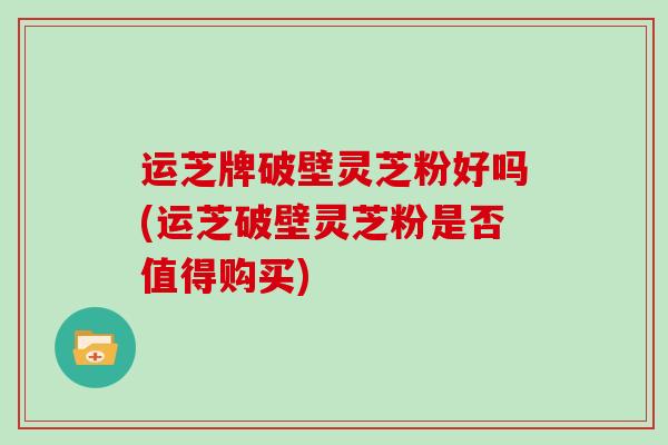 运芝牌破壁灵芝粉好吗(运芝破壁灵芝粉是否值得购买)