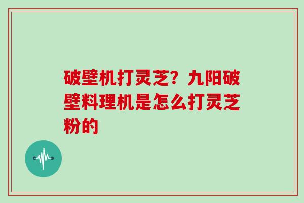 破壁机打灵芝？九阳破壁料理机是怎么打灵芝粉的