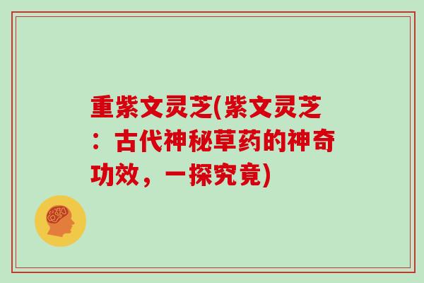重紫文灵芝(紫文灵芝：古代神秘草药的神奇功效，一探究竟)