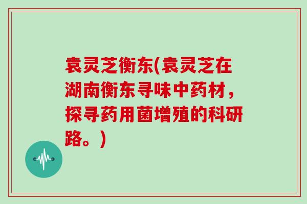 袁灵芝衡东(袁灵芝在湖南衡东寻味中药材，探寻药用菌增殖的科研路。)