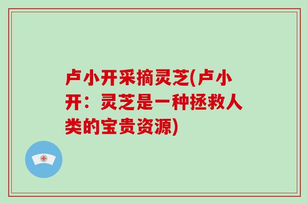 卢小开采摘灵芝(卢小开：灵芝是一种拯救人类的宝贵资源)