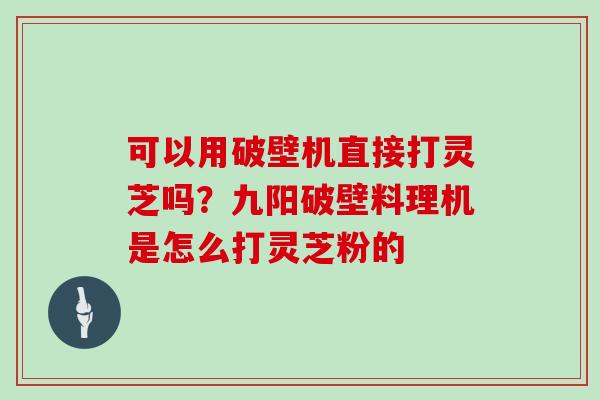 可以用破壁机直接打灵芝吗？九阳破壁料理机是怎么打灵芝粉的
