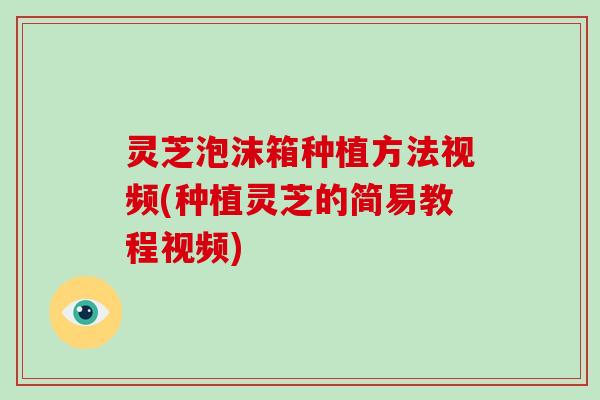 灵芝泡沫箱种植方法视频(种植灵芝的简易教程视频)