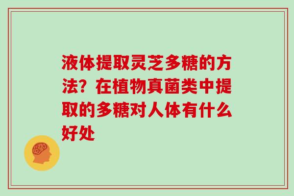 液体提取灵芝多糖的方法？在植物真菌类中提取的多糖对人体有什么好处