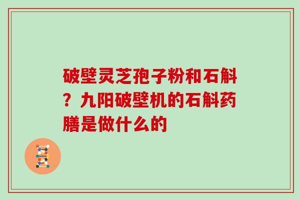 破壁灵芝孢子粉和石斛？九阳破壁机的石斛药膳是做什么的