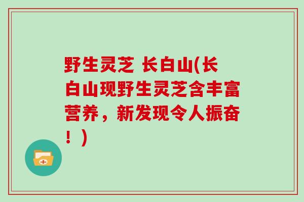 野生灵芝 长白山(长白山现野生灵芝含丰富营养，新发现令人振奋！)
