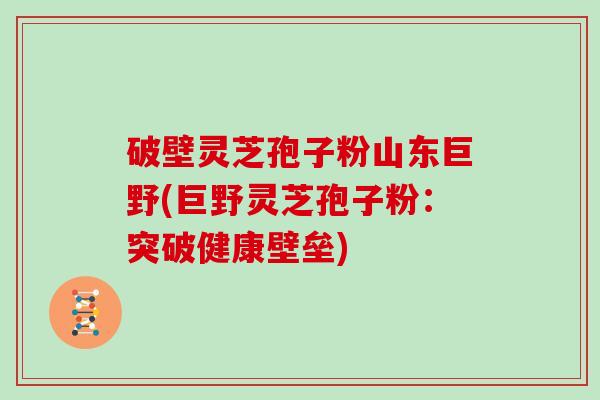 破壁灵芝孢子粉山东巨野(巨野灵芝孢子粉：突破健康壁垒)