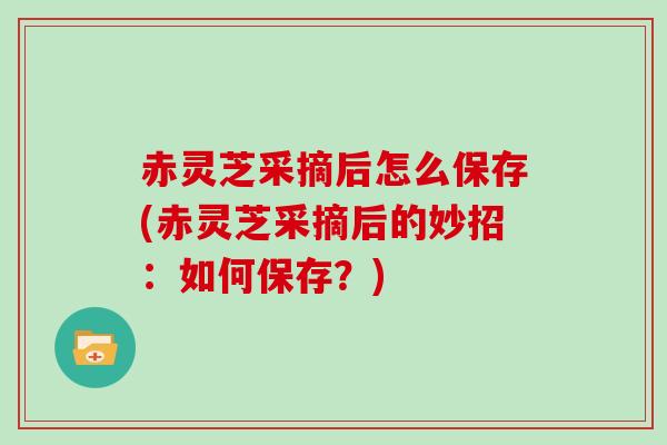 赤灵芝采摘后怎么保存(赤灵芝采摘后的妙招：如何保存？)