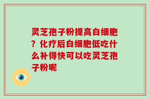 灵芝孢子粉提高白细胞?化疗后白细胞低吃什么补得快可以吃灵芝孢子粉呢-第1张图片-灵芝大师 灵芝孢子粉提高白细胞?化疗后白细胞低吃什么补得快可以吃灵芝孢子粉呢-第1张图片-灵芝大师