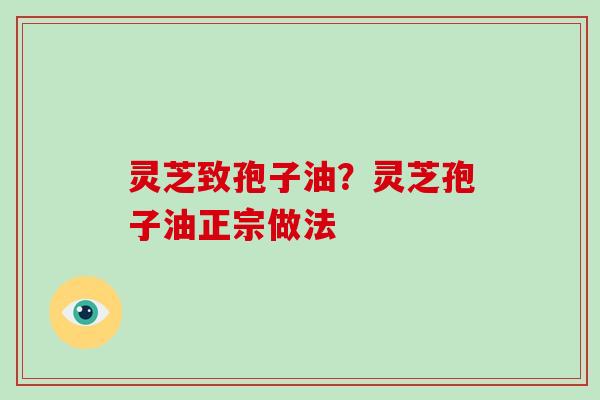 灵芝致孢子油？灵芝孢子油正宗做法