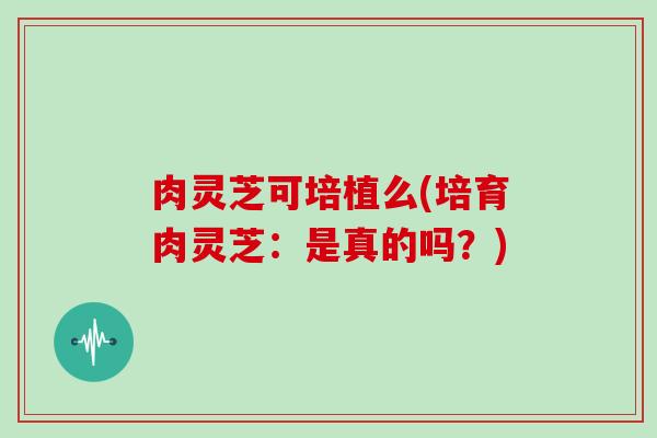 肉灵芝可培植么(培育肉灵芝：是真的吗？)