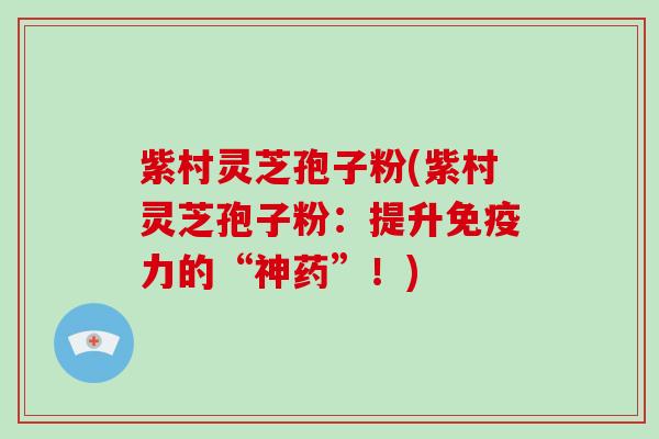 紫村灵芝孢子粉(紫村灵芝孢子粉：提升免疫力的“神药”！)