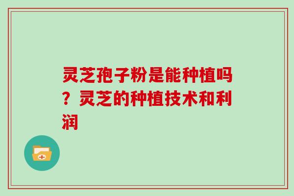 灵芝孢子粉是能种植吗?灵芝的种植技术和利润-第1张图片-灵芝大师 灵芝孢子粉是能种植吗?灵芝的种植技术和利润-第1张图片-灵芝大师