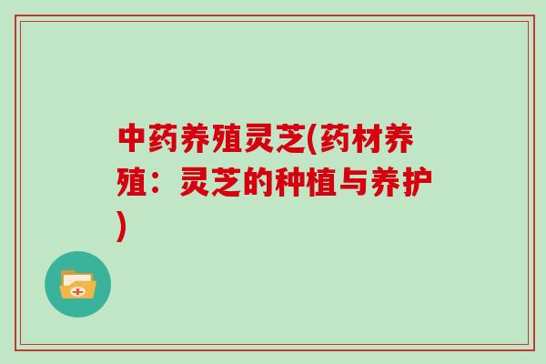 中药养殖灵芝(药材养殖：灵芝的种植与养护)