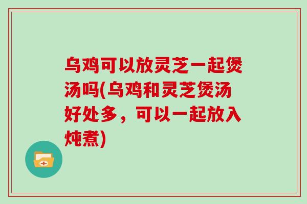 乌鸡可以放灵芝一起煲汤吗(乌鸡和灵芝煲汤好处多，可以一起放入炖煮)