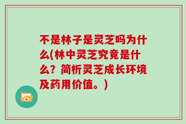 不是林子是灵芝吗为什么(林中灵芝究竟是什么？简析灵芝成长环境及药用价值。)