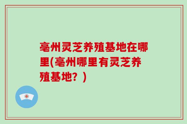 亳州灵芝养殖基地在哪里(亳州哪里有灵芝养殖基地？)