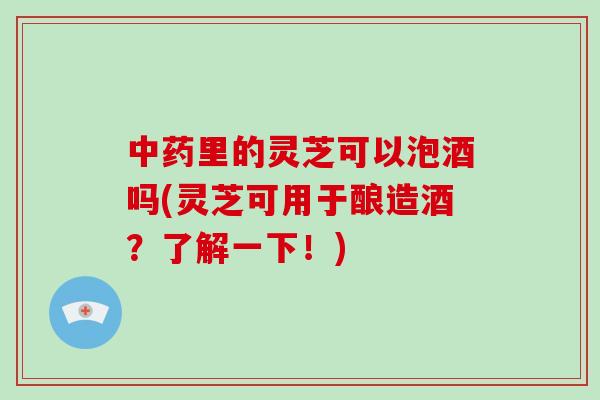 中药里的灵芝可以泡酒吗(灵芝可用于酿造酒？了解一下！)