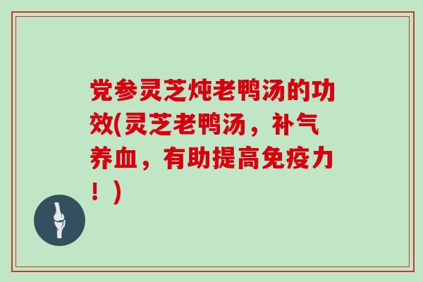党参灵芝炖老鸭汤的功效(灵芝老鸭汤，补气养血，有助提高免疫力！)
