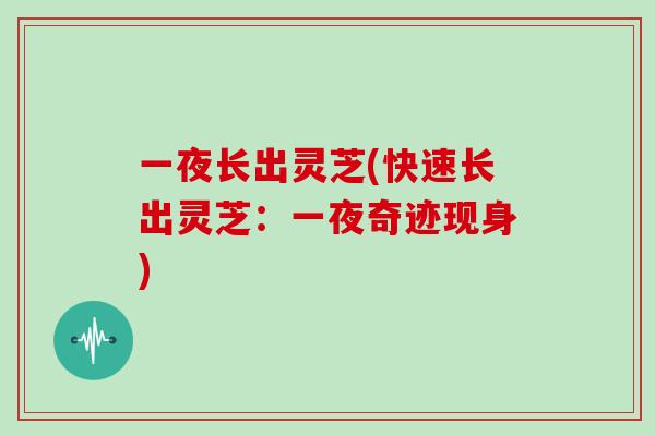 一夜长出灵芝(快速长出灵芝:一夜奇迹现身)-第1张图片-灵芝大师 一夜长出灵芝(快速长出灵芝:一夜奇迹现身)-第1张图片-灵芝大师