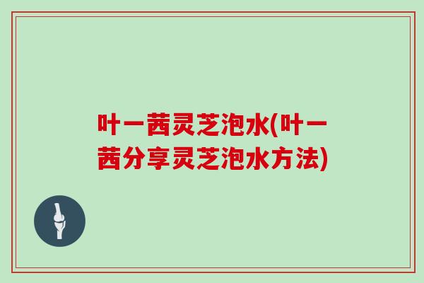 叶一茜灵芝泡水(叶一茜分享灵芝泡水方法)