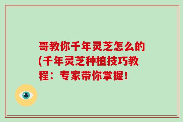 哥教你千年灵芝怎么的(千年灵芝种植技巧教程：专家带你掌握！