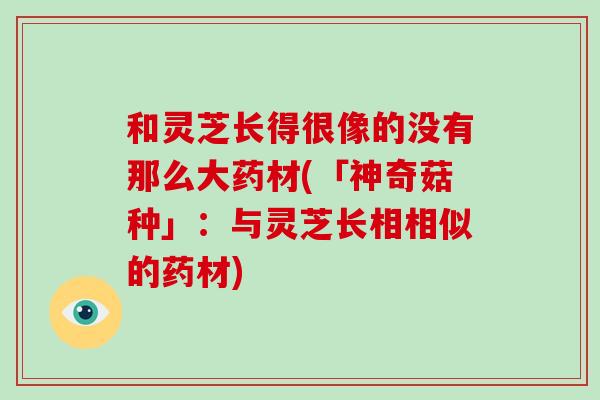 和灵芝长得很像的没有那么大药材(「神奇菇种」：与灵芝长相相似的药材)