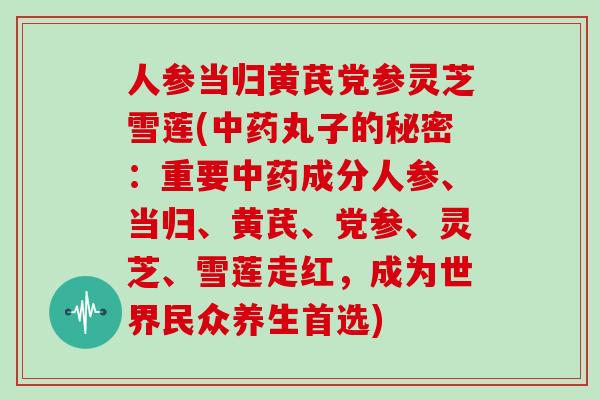 人参当归黄芪党参灵芝雪莲(中药丸子的秘密：重要中药成分人参、当归、黄芪、党参、灵芝、雪莲走红，成为世界民众养生首选)