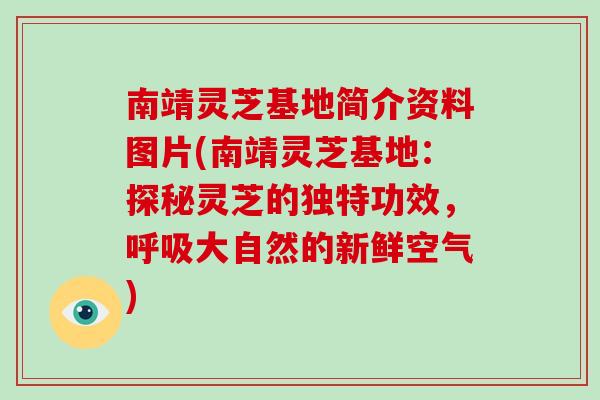 南靖灵芝基地简介资料图片(南靖灵芝基地：探秘灵芝的独特功效，呼吸大自然的新鲜空气)