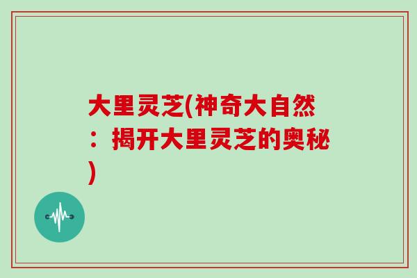 大里灵芝(神奇大自然：揭开大里灵芝的奥秘)
