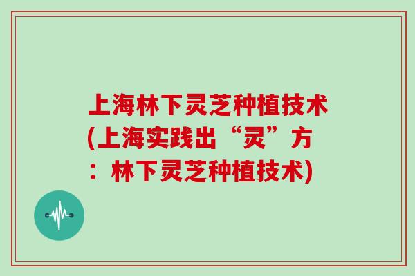 上海林下灵芝种植技术(上海实践出“灵”方：林下灵芝种植技术)