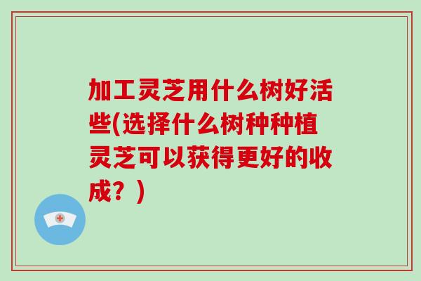 加工灵芝用什么树好活些(选择什么树种种植灵芝可以获得更好的收成？)