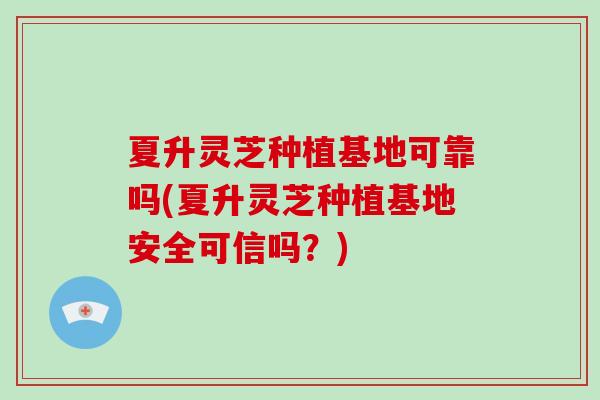 夏升灵芝种植基地可靠吗(夏升灵芝种植基地安全可信吗?)-第1张图片-灵芝大师 夏升灵芝种植基地可靠吗(夏升灵芝种植基地安全可信吗?)-第1张图片-灵芝大师